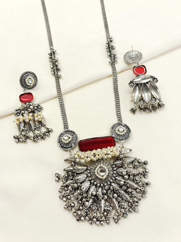 Rhea Ruby Oxidized Pendant Set