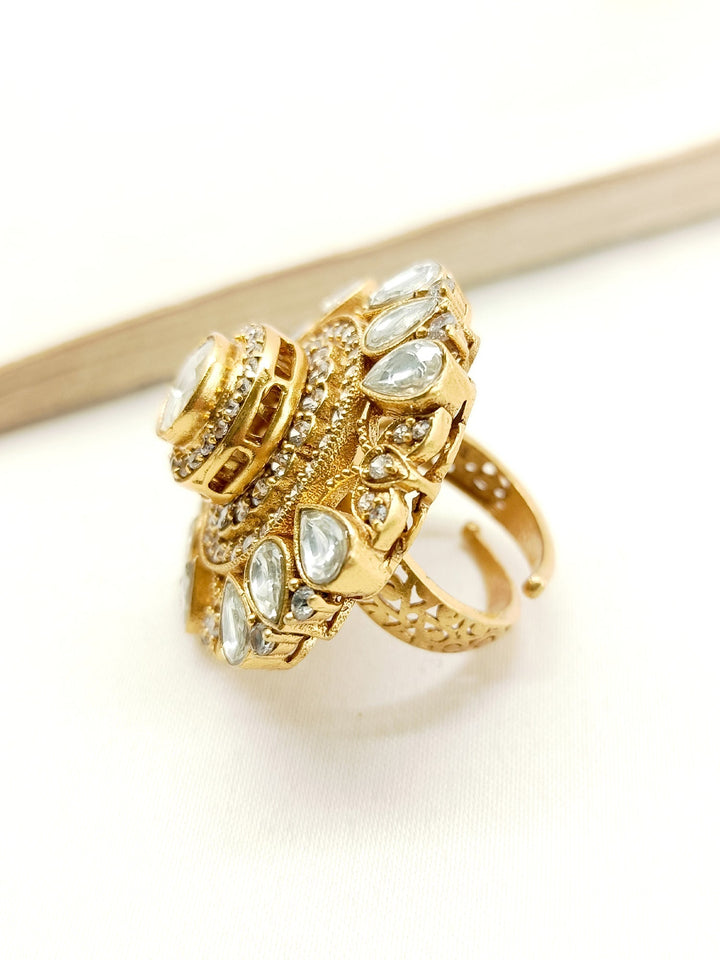 Jivanta White Kundan Finger Ring