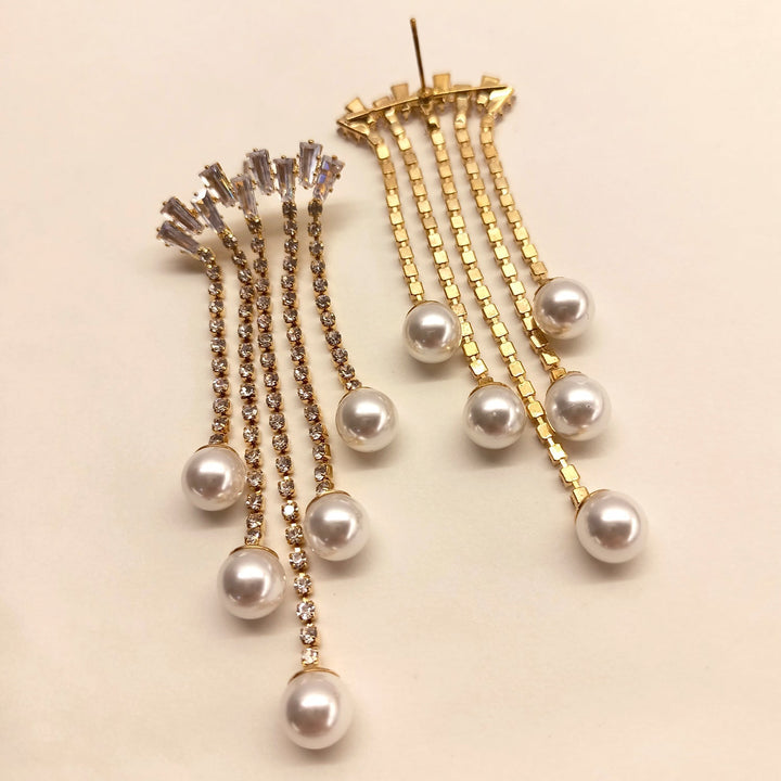 Maaria Rhino Stone Golden Western Earrings - Pearl Drop 2.5