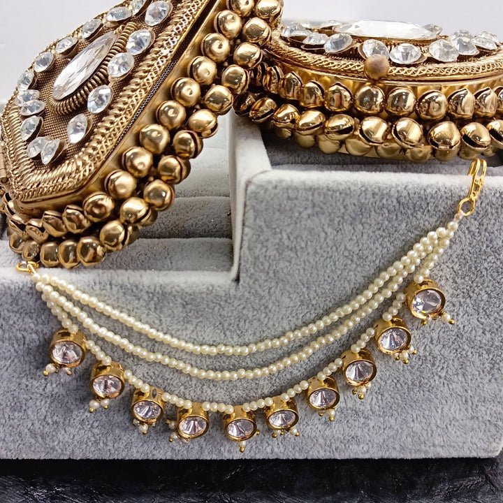 Geetu White Gold Plated Kundan Ear Chain