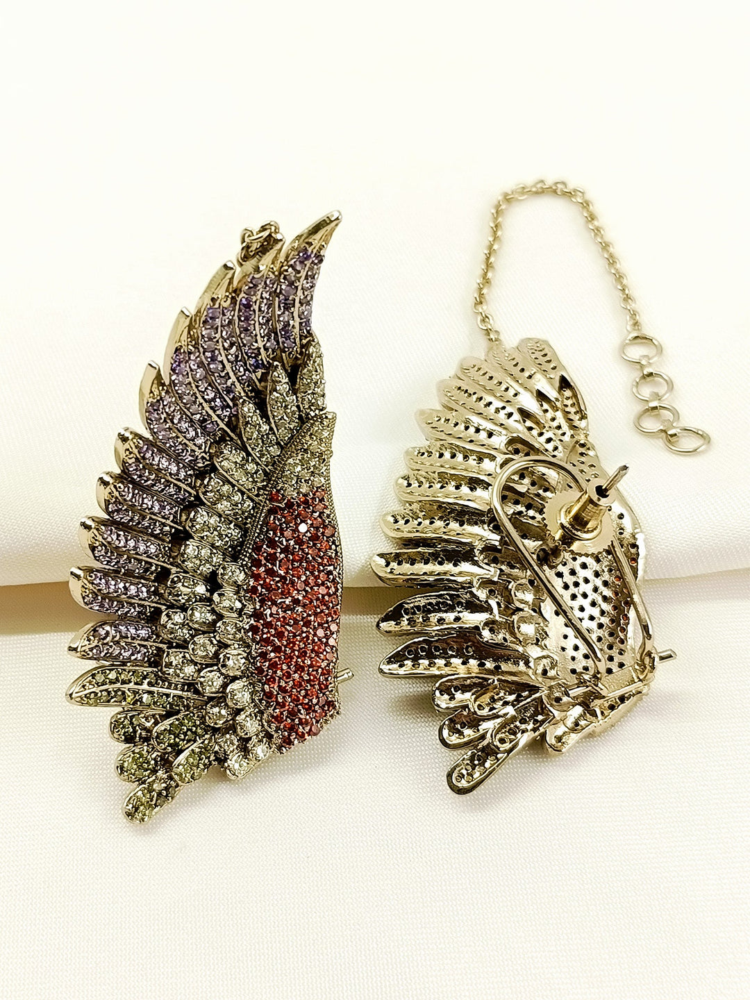 Afraah Orange Stone Studded Angel Wing Victorian Earrings