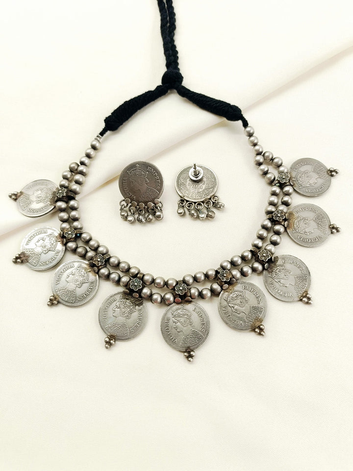 Karishma Plain Oxidized Coin Choker Set