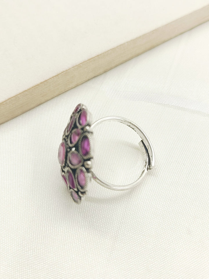 Roshni Rose Pink Oxidized Finger Ring