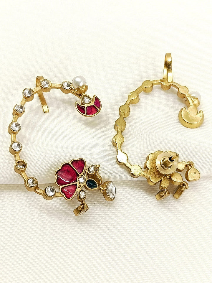 Kaushiki Ruby Kundan Earcuffs - Antique Gold Plating 6.5 cm