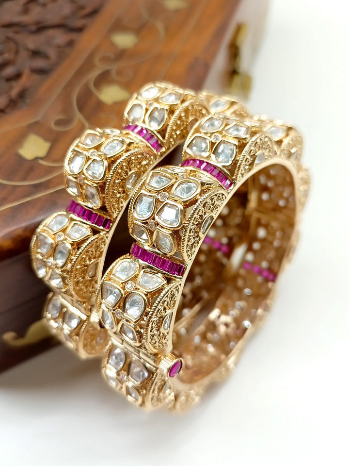 Shravani Majenta Kundan Kada Set Of 2