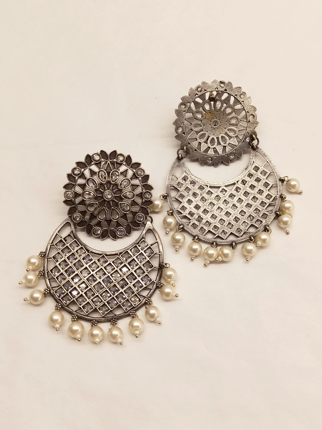 Namita White Oxidised Chandbali