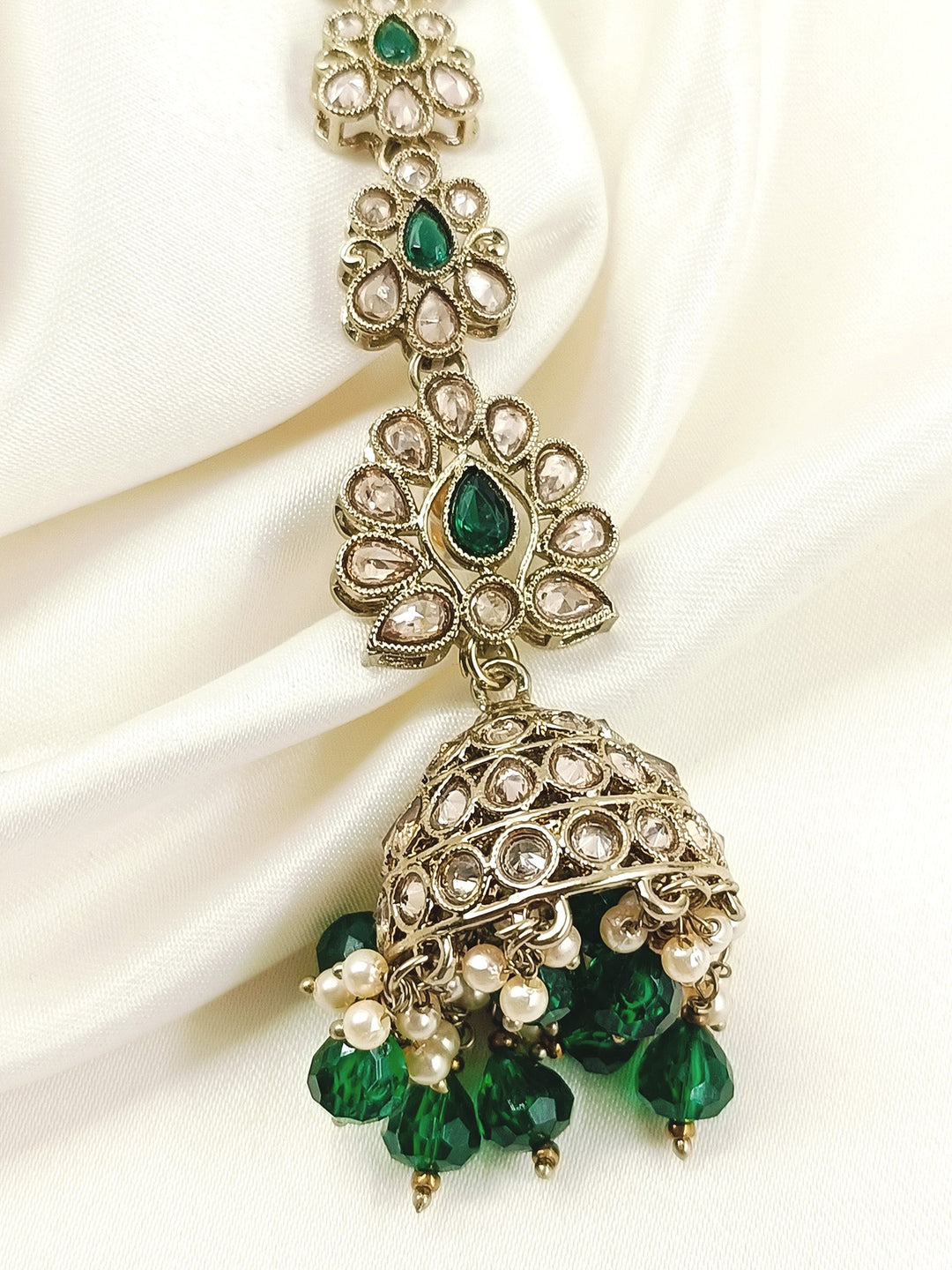 Heema Green Polki Jhumki With Sheeshpatti