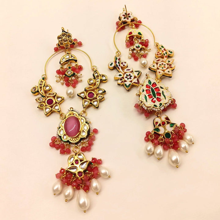 Pragti Long Kundan Earrings With Pink Stone