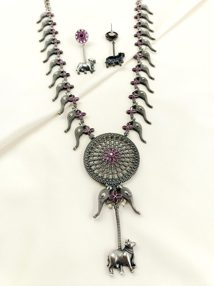 Priyasha Ruby Oxidized Necklace Set