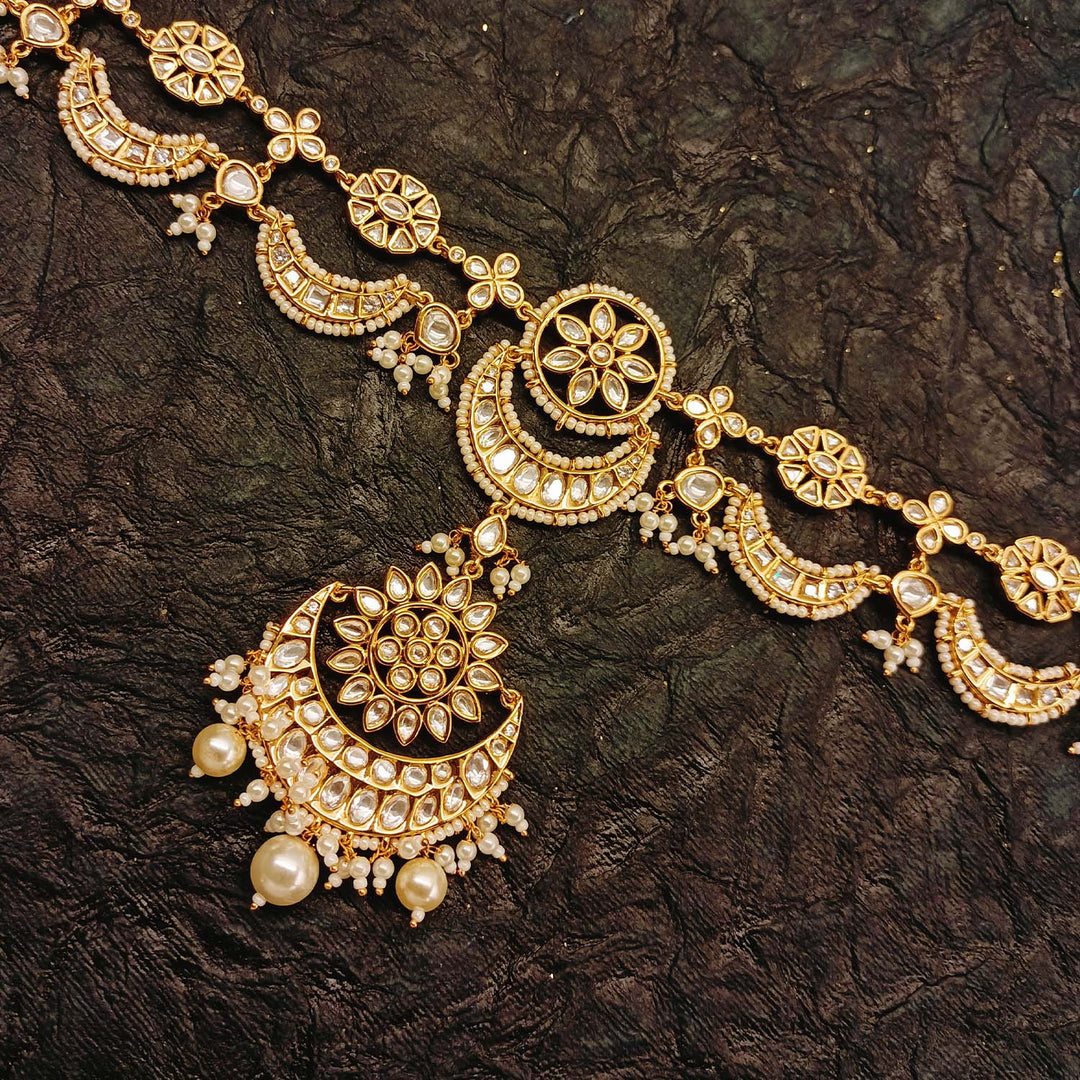 Seema Pearl White Kundan Gold Plated Mathapatti