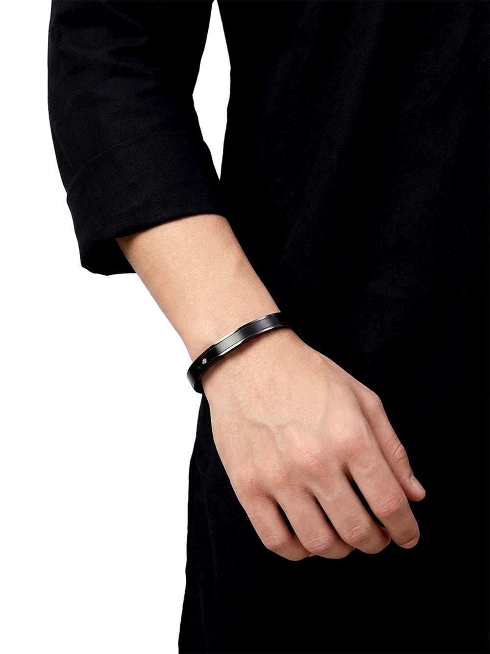 Aarushya Black Minimal Stone Men's Bracelet - Matte Kada