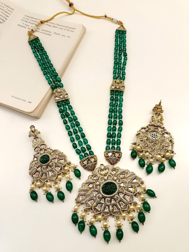 Isabella Green Kundan Polki Long Necklace Set