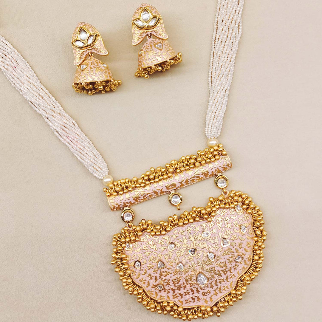 Naazneen Baby Pink Meenakari Pendant Set