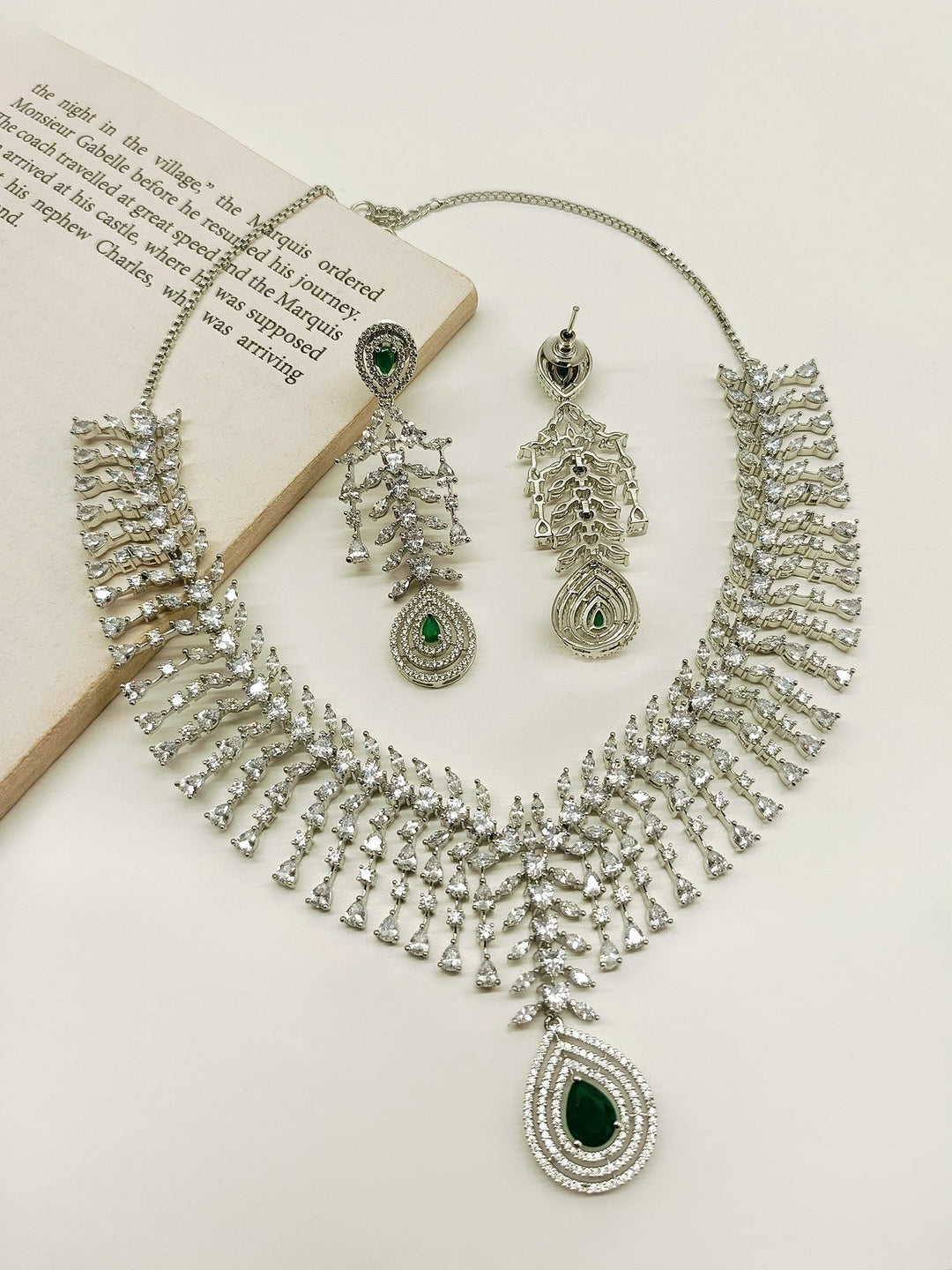 Minakshi Emerald American Diamond Necklace Set