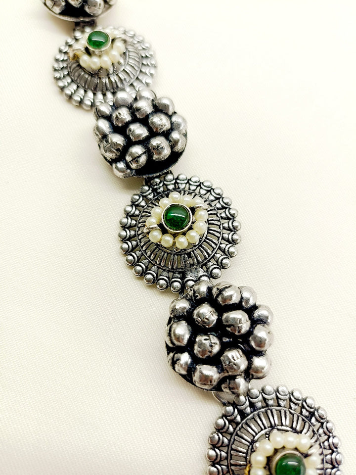 Bageshri Green Oxidized Silver Bracelet