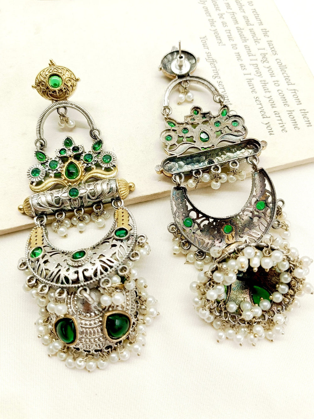 Kautirya Green Oxidized Jhumki