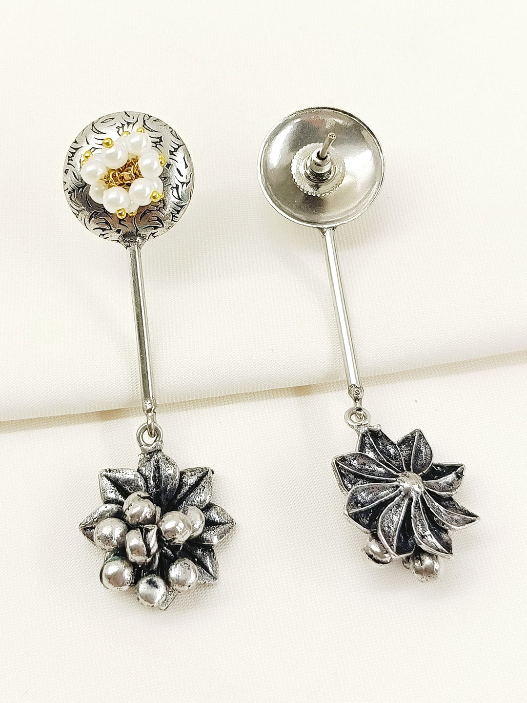 Dhrishita White Pearl Oxidized Earring