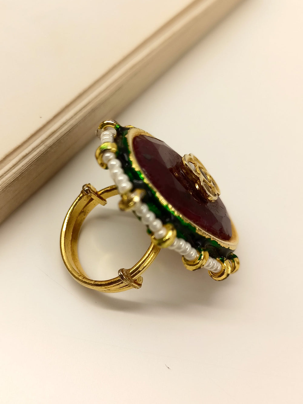 Aaliyah Maroon Kundan Finger Ring