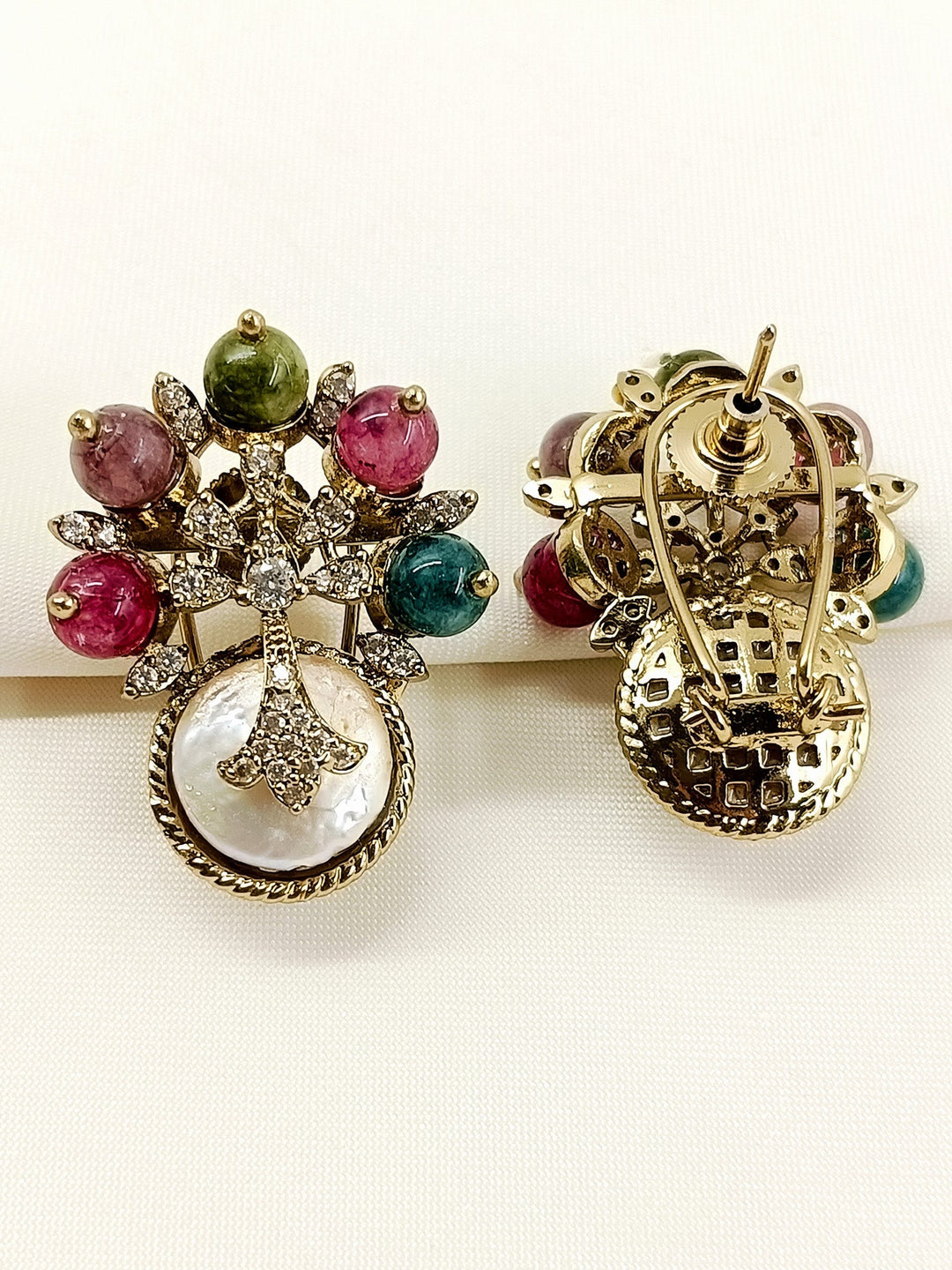 Azra Multi Colour Victorian Earring - Antique Gold Plating