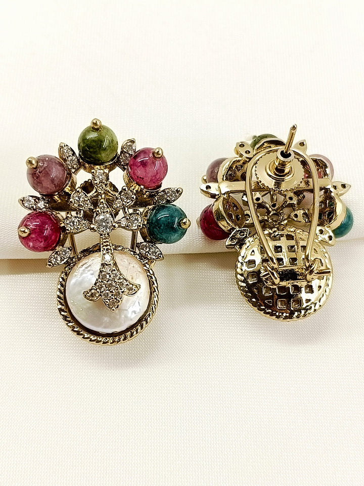 Azra Multi Colour Victorian Earring - Antique Gold Plating