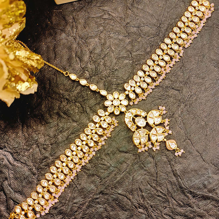 Mira Gold Plated Baby Pink Kundan Mathapatti