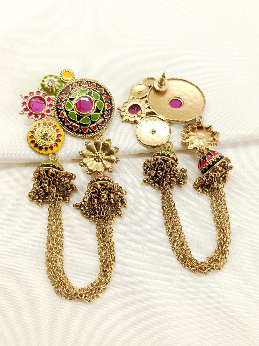 Fulwari Multi Colour Oxidized Earring - Antique Gold-Plated