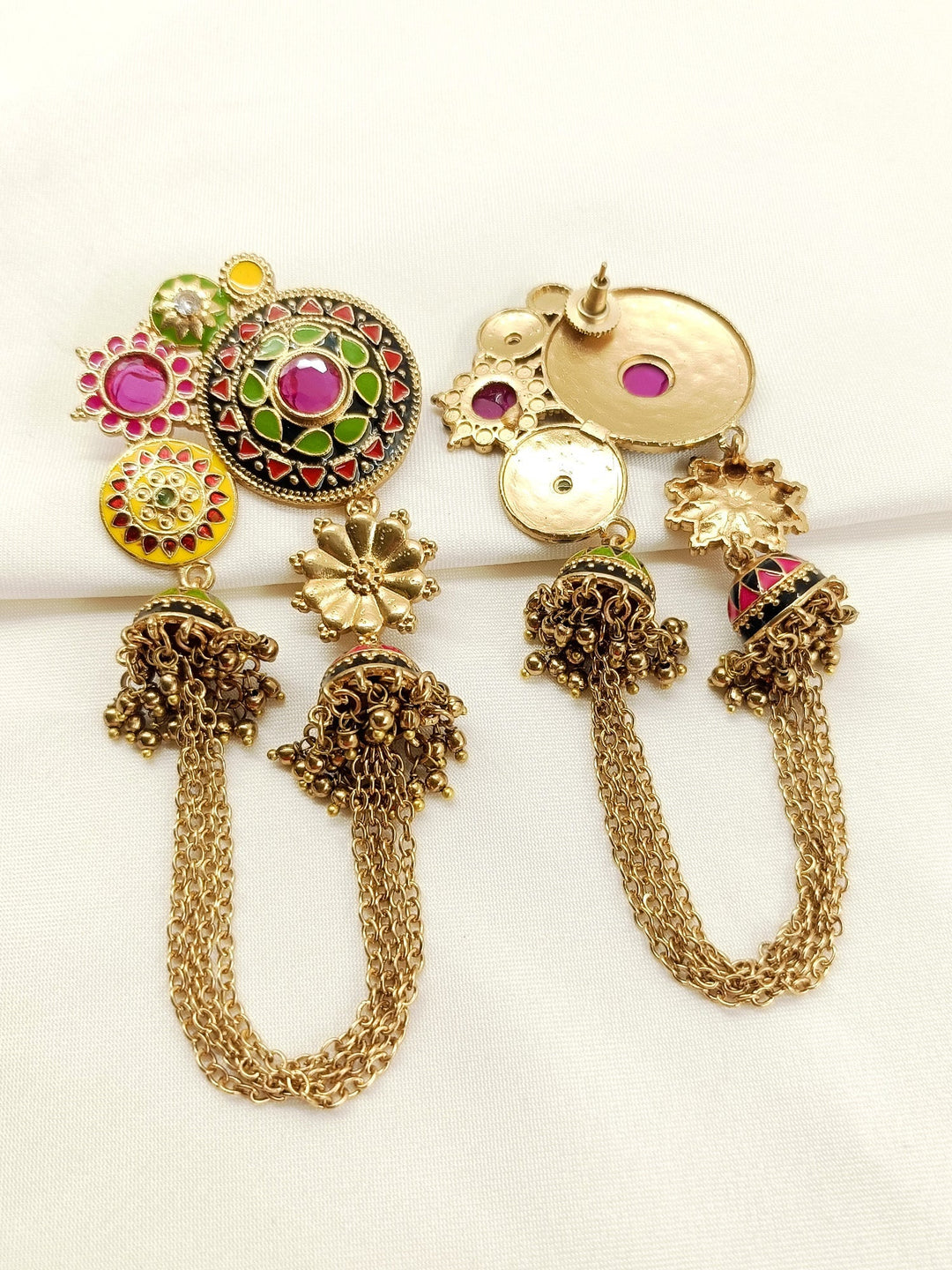 Fulwari Multi Colour Oxidized Earring - Antique Gold-Plated
