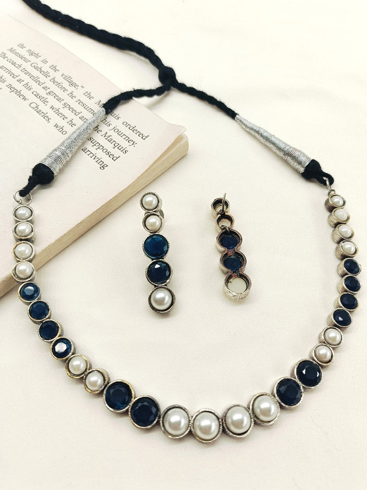 Amulaya Navy Blue Oxidized Necklace Set