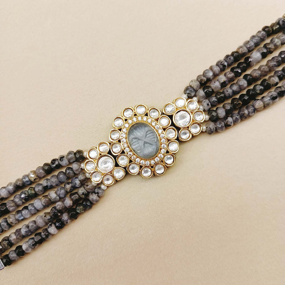 Tanvi Grey Stone Gold And Rhodium Plated Flexible Bracelet