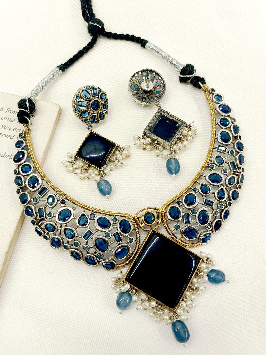 Sarah Navy Blue Oxidized Necklace Set