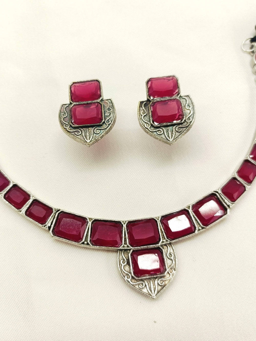 Miranda Ruby Oxidized Necklace Set