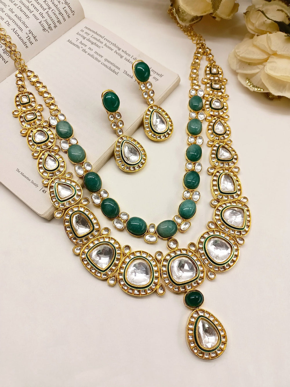 Zinnia Green Kundan Long Set