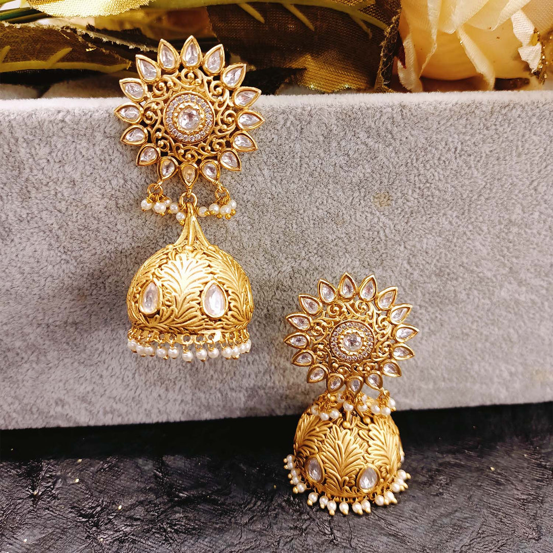 Aashiyana White Stone Gold Plated Kundan jhumki