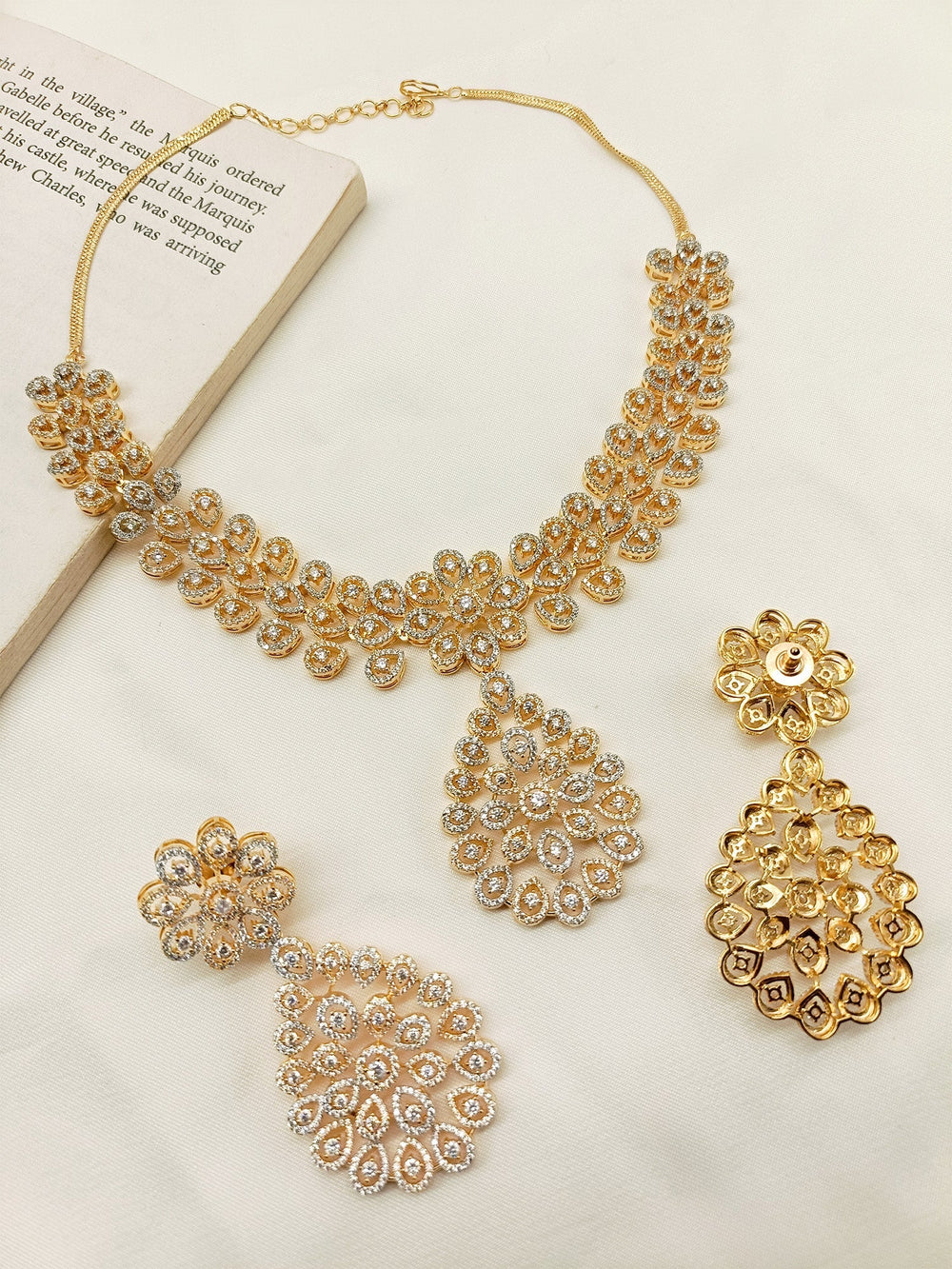 Prajakta White American Diamond Necklace Set