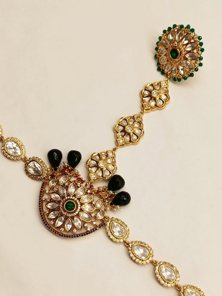 Nitaa Beautiful Ruby Green Kundan Hathphool