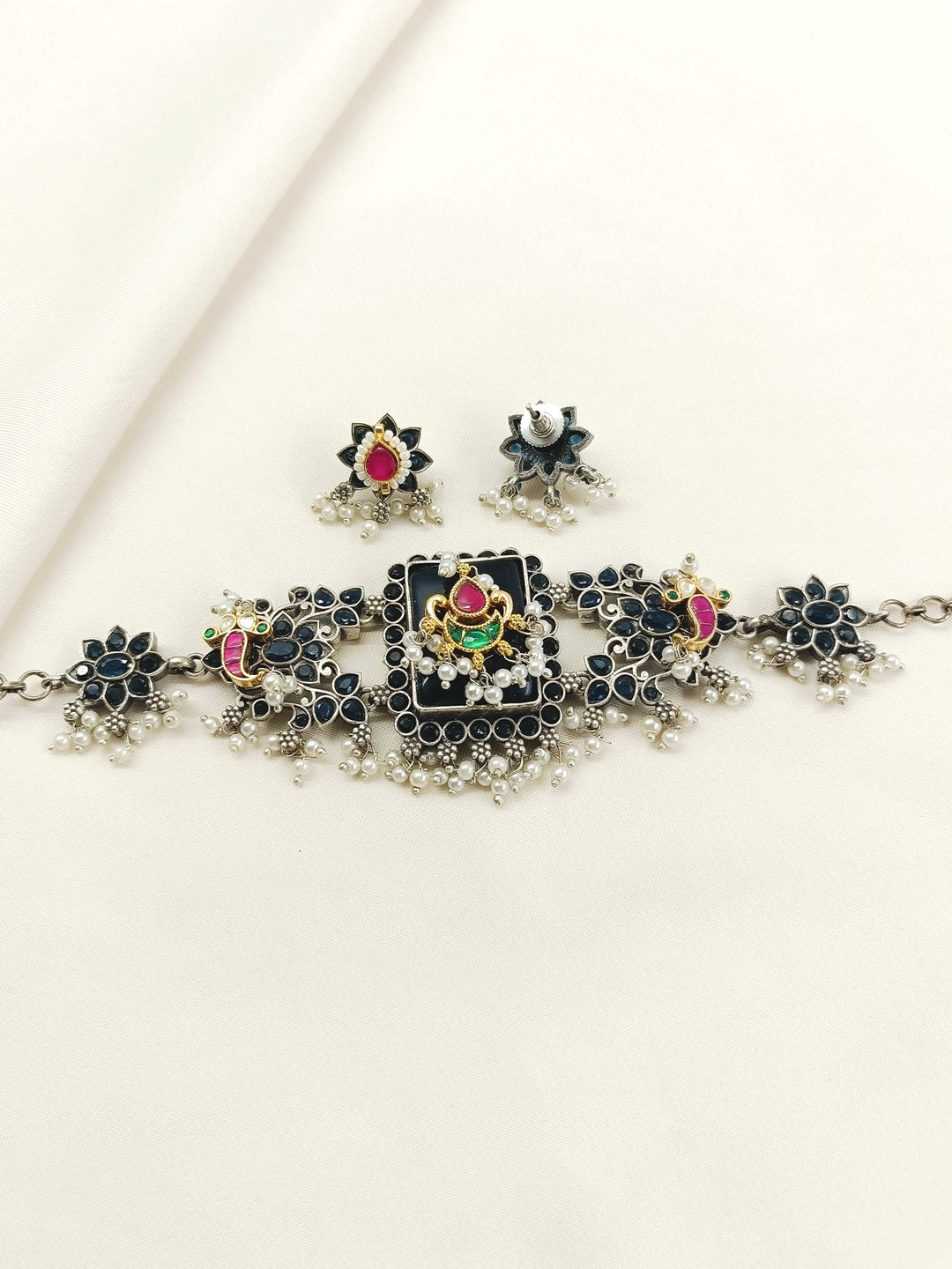 Shibu Blue Oxidized Choker Set