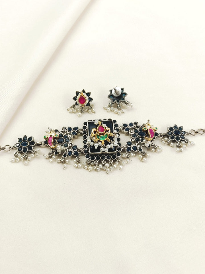 Shibu Blue Oxidized Choker Set