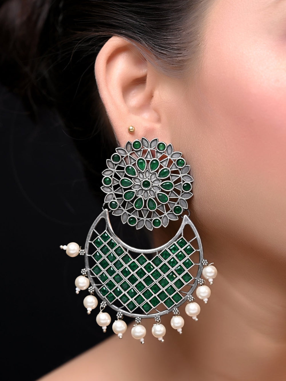 Samisha Emerald Oxidised Chandbali