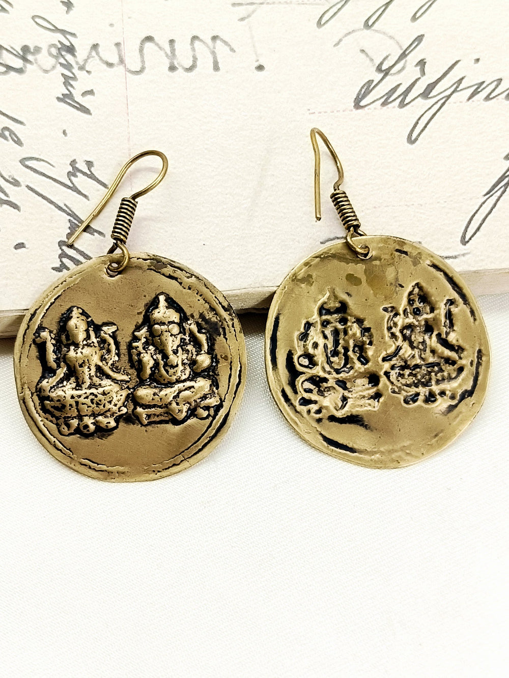 Prajval Golden Goddess Tribal Men's Earring - Brass Antique