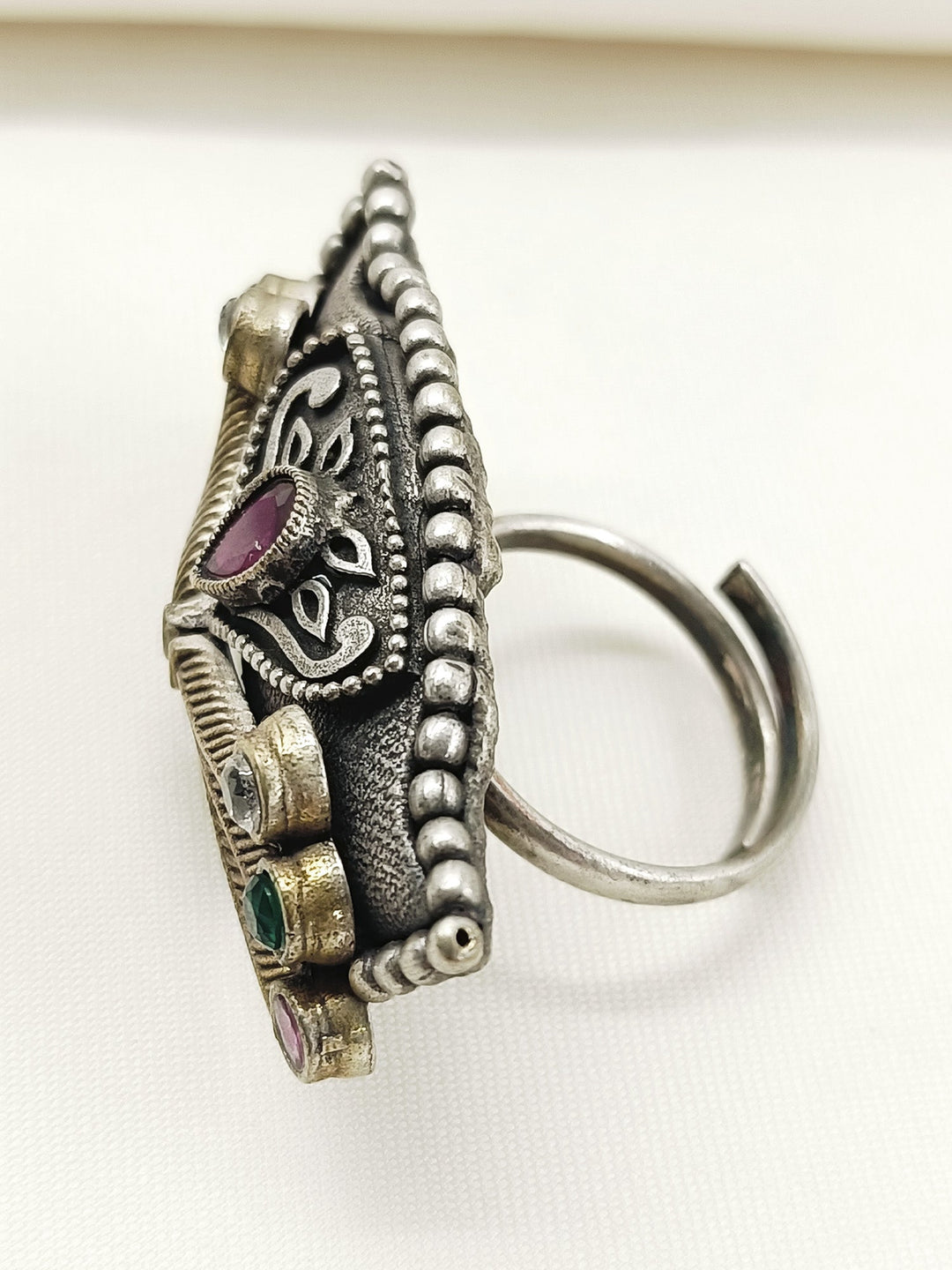 Krsnapriya Multi Colour Oxidized Finger Ring