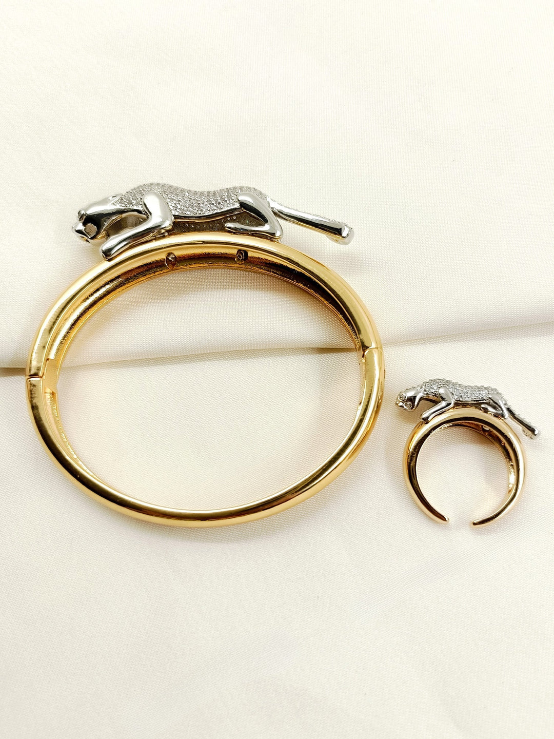 Ikshit Golden Men’s Jaguar Bracelet &amp; Ring Combo - Set