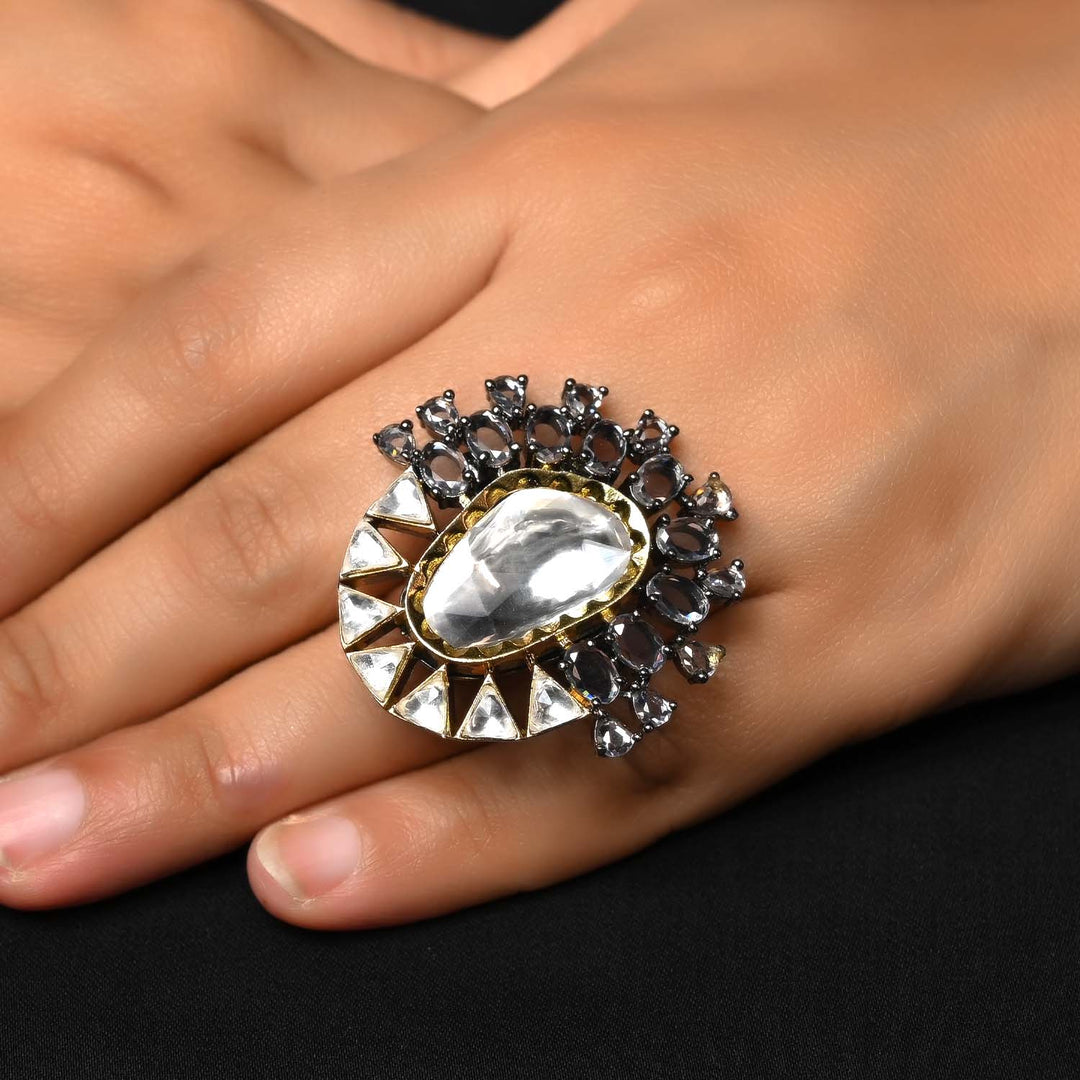 Gunjan Diamonds Rhodium & Silver Plated Victorian Ring