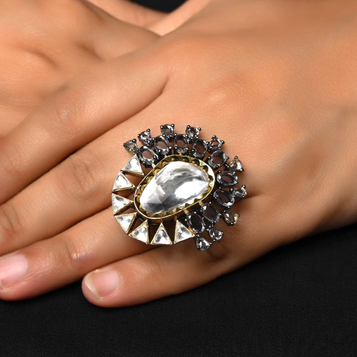 Gunjan Diamonds Rhodium & Silver Plated Victorian Ring