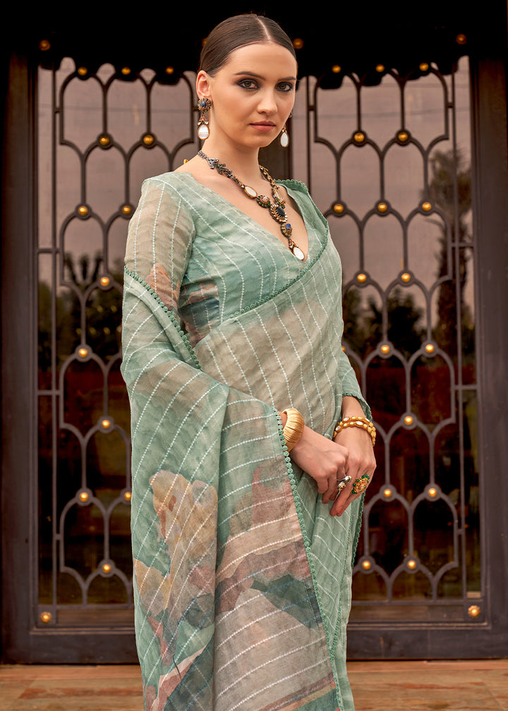 Sage Green Tissue Silk Saree