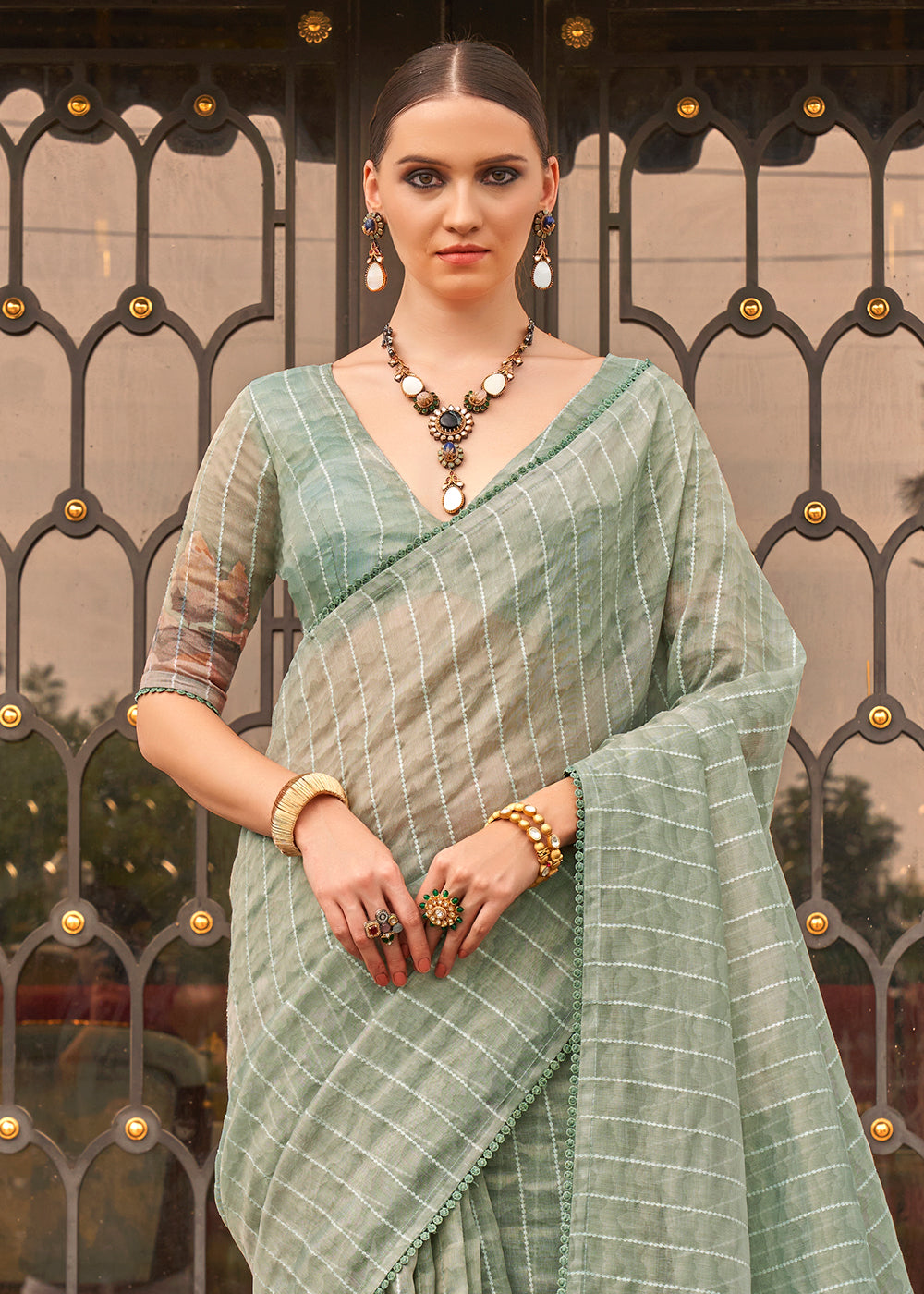 Sage Green Tissue Silk Saree