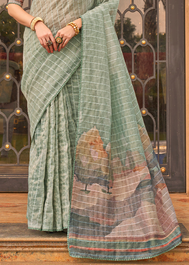 Sage Green Tissue Silk Saree