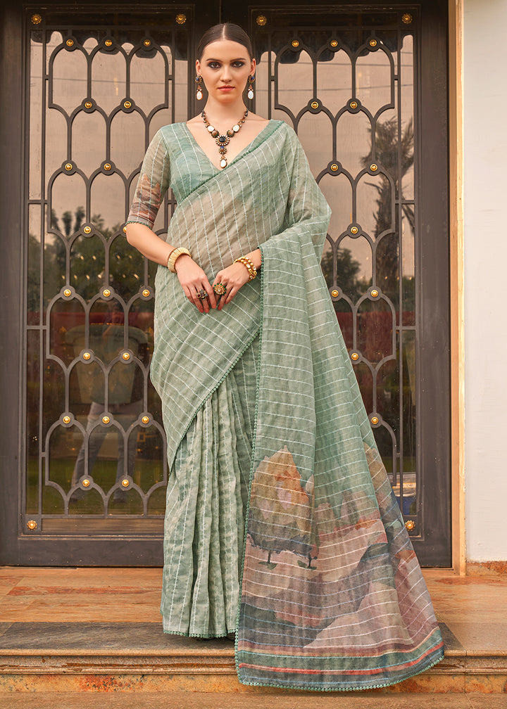 Sage Green Tissue Silk Saree