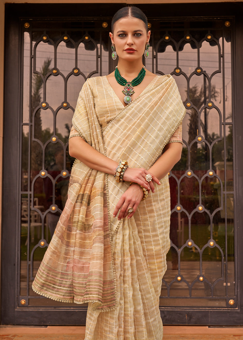 Tea Green Tissue Silk Saree