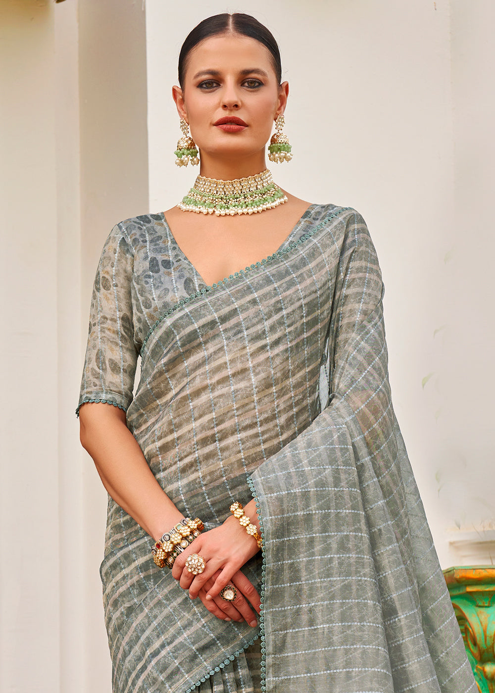 Dove Grey Tissue Silk Saree