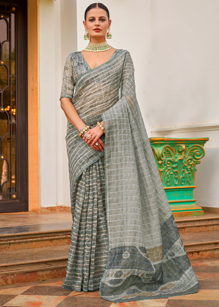 Dove Grey Tissue Silk Saree